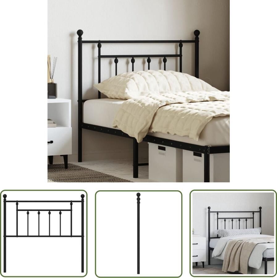 VidaXL The Living Store Hoofdbord Staal 95 x 3 x 97 cm Zwart