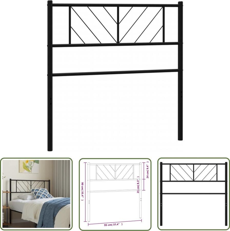 VidaXL The Living Store Hoofdbord Trendy Metalen constructie 95 x 3 x 90 cm Zwart
