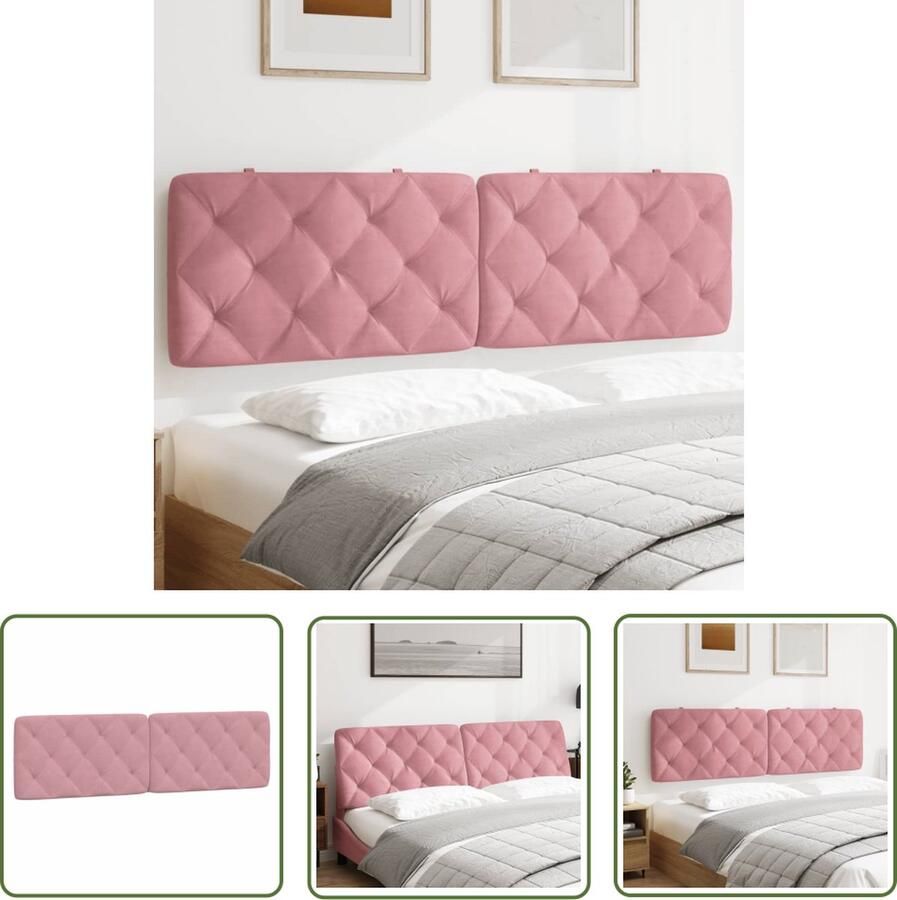 The Living Store Hoofdbordkussen LED Verlichting 185 x 6 x 48 cm Fluweel roze Hoofdbordkussens Hoofd Kussen Hoofdkussen Roze Velvet Hoofdkussen Led Verlichting Hoofdbord
