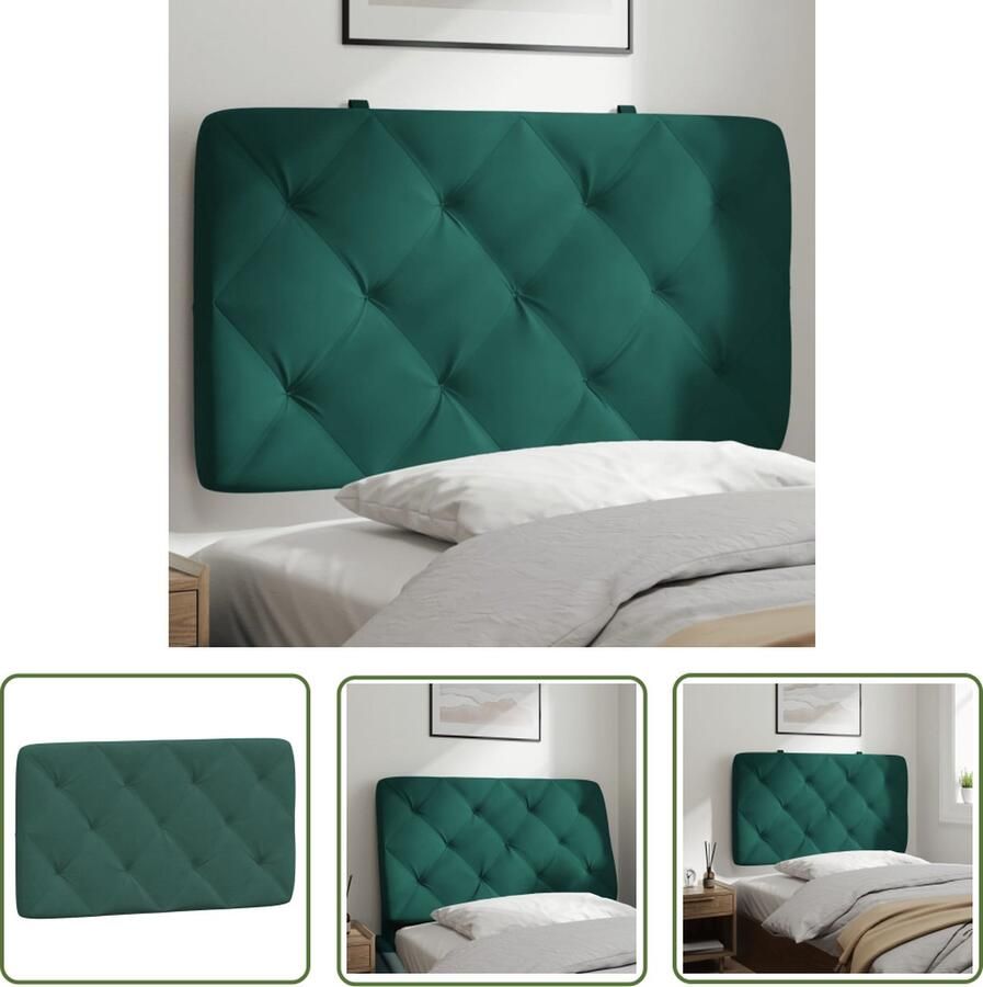 The Living Store Hoofdbord Kussen 82 x 6 x 48 cm Fluweel Donkergroen Hoofdkussens Bedding Hoofdbord Velvet Donkere Kleuren