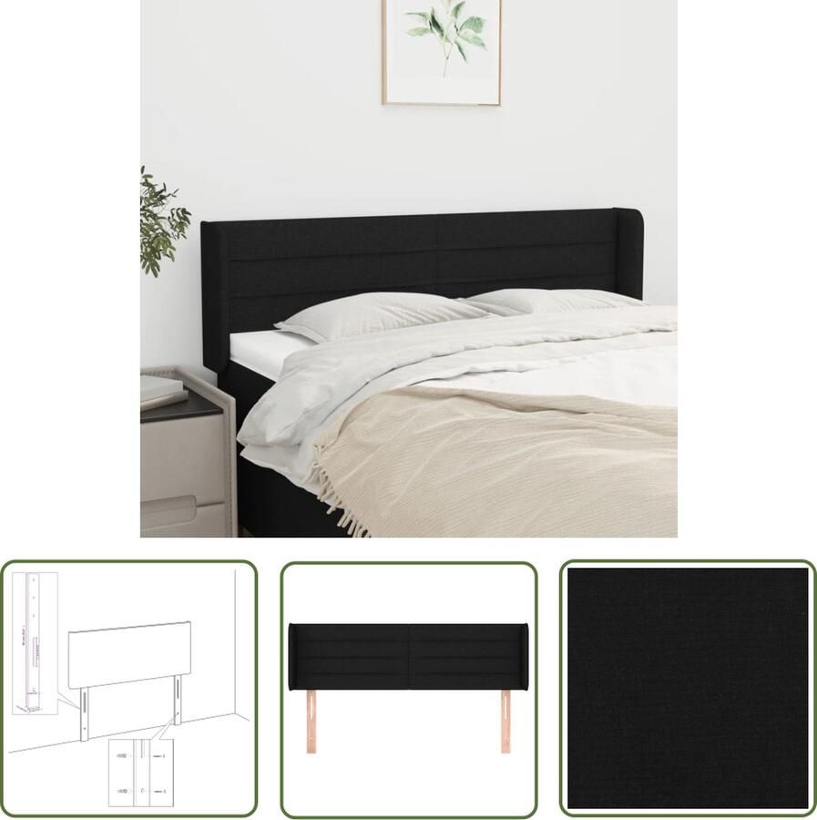 VidaXL The Living Store Hoofdeind Hoofdbord 147 x 16 x 78 88 cm Zwart Stof bewerkt hout Verstelbare hoogte