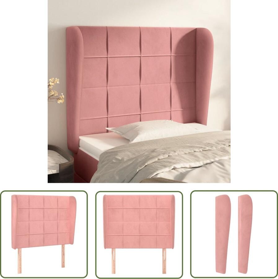 VidaXL The Living Store Hoofdeind Hoofdbord 93 x 23 x 118 128 cm Zacht fluweel Stevige poten Verstelbare hoogte Comfortabele ondersteuning Roze