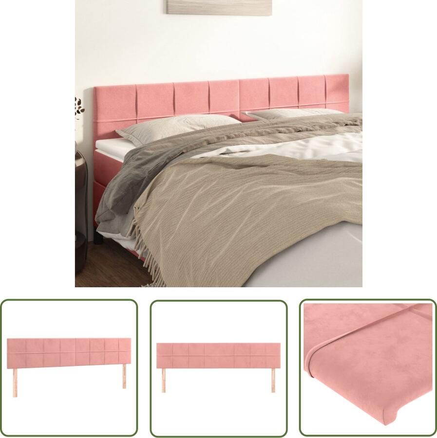 VidaXL The Living Store Hoofdeind Hoofdbord Zacht fluweel Stevige poten Verstelbare hoogte Comfortabele ondersteuning Roze 100% polyester 180 x 5 x 78 88 cm 2 x hoofdeind