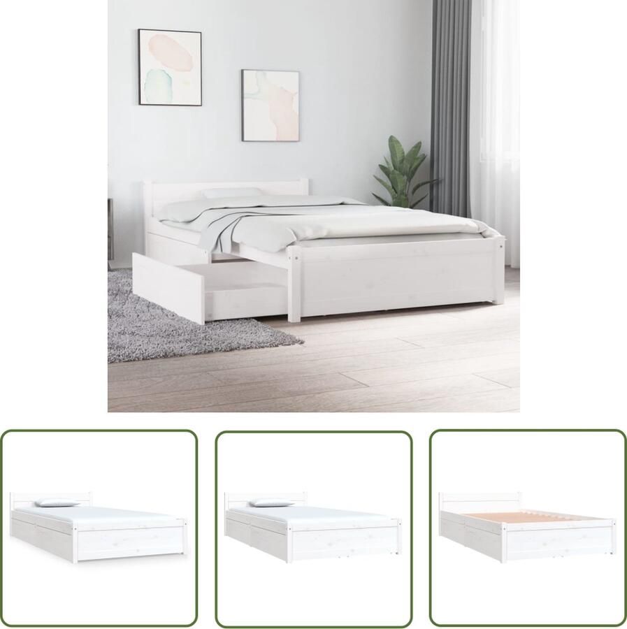 VidaXL The Living Store Houten Bedframe met Opbergfunctie 205.5 x 105.5 cm Massief Grenenhout Wit