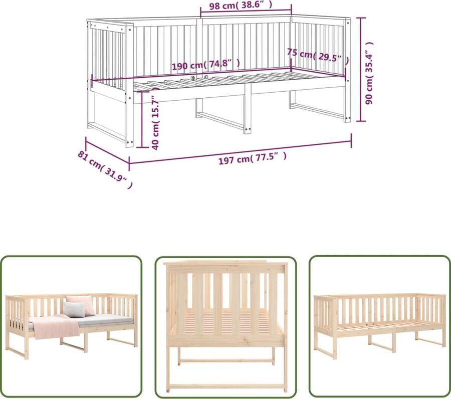 VidaXL The Living Store Houten Slaapbank Massief Grenenhout 197x81x90 cm Rustieke uitstraling
