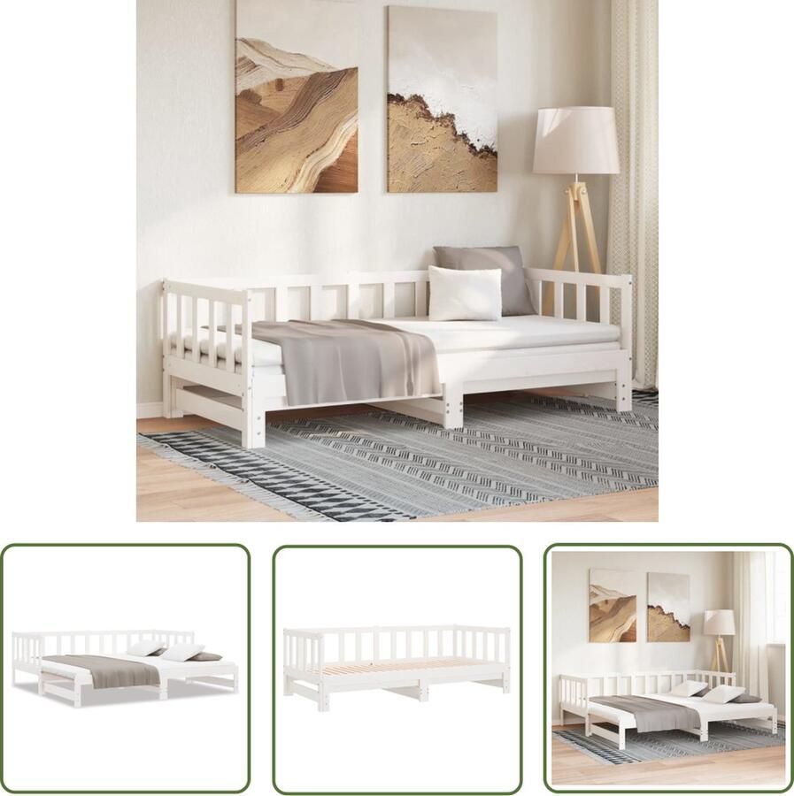 VidaXL The Living Store Houten Slaapbank Uitschuifbaar Massief grenenhout 193.5 x 98 x 66 cm Wit