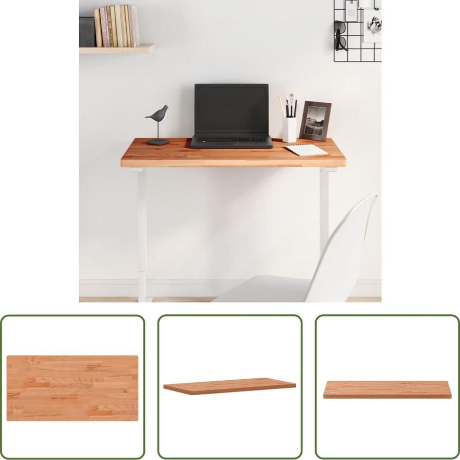 VidaXL The Living Store Houten Tafelblad Beukenhout 80 x 40 x 2.5 cm Rechthoekig