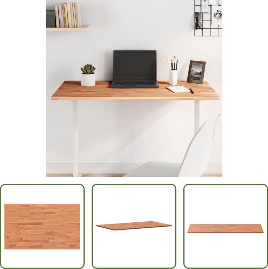 VidaXL The Living Store Houten Tafelblad Massief Beukenhout 100 x 60 x 1.5 cm Rechthoekig
