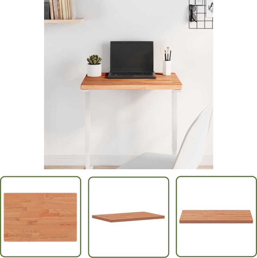 VidaXL The Living Store Houten Tafelblad Massief Beukenhout 60 x 40 x 2.5 cm Rechthoekig
