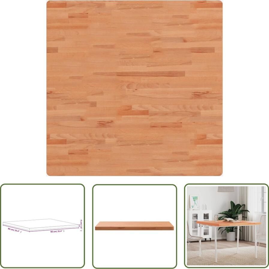 VidaXL The Living Store Houten Tafelblad Vierkant 90x90x4cm Massief Beukenhout