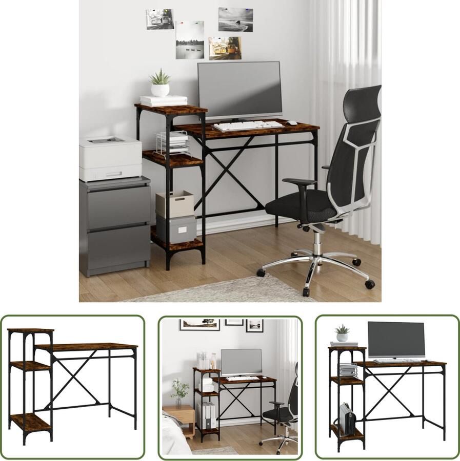 VidaXL The Living Store IndustriÃle Schrijftafel 105 x 50 x 90 cm gerookt eiken Opbergruimte Ruim tafelblad Industriele Bureaus Schrijfbureau Robuust Bureau Vintage Bureau Metalen Bureau