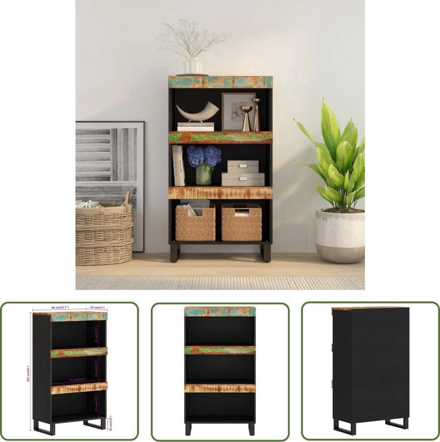 VidaXL The Living Store Industriële Bijzetkast 60x33x107 cm Massief gerecycled hout en ijzer - Foto 2