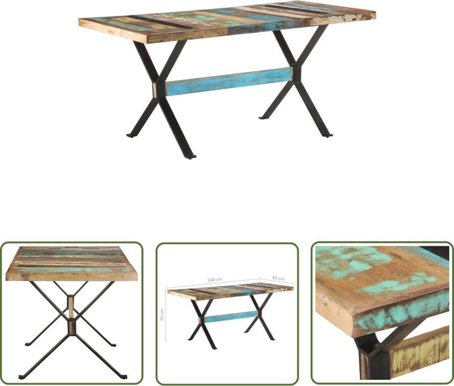 VidaXL The Living Store Industriële Eettafel 160x80x76 cm Massief Gerecycled Hout en Staal - Foto 3