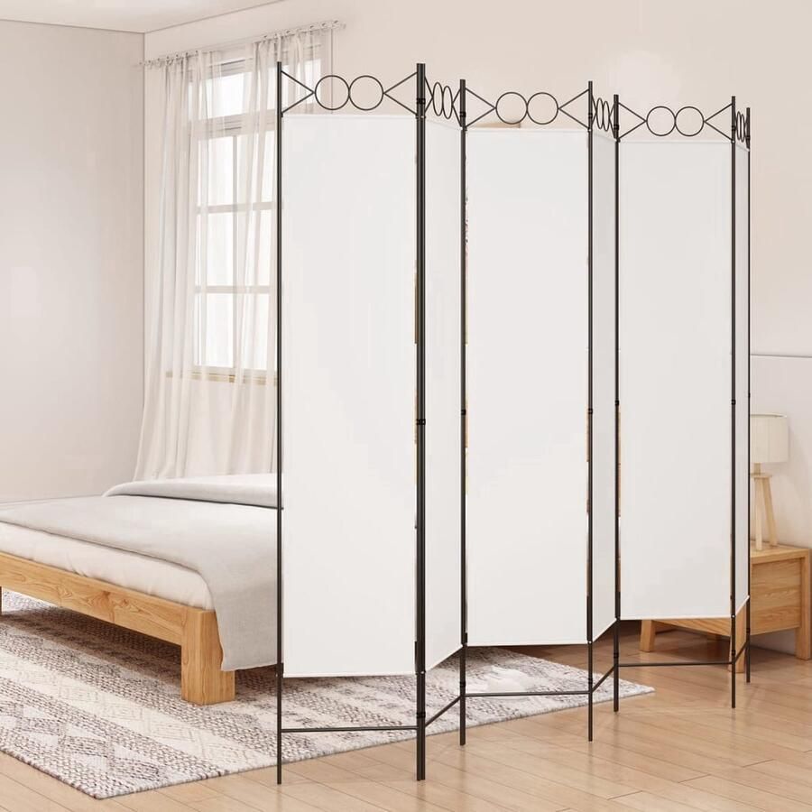 VidaXL The Living Store Kamerscherm 6 Panelen Wit 240 x 200 cm Stof (100% polyester) en ijzer