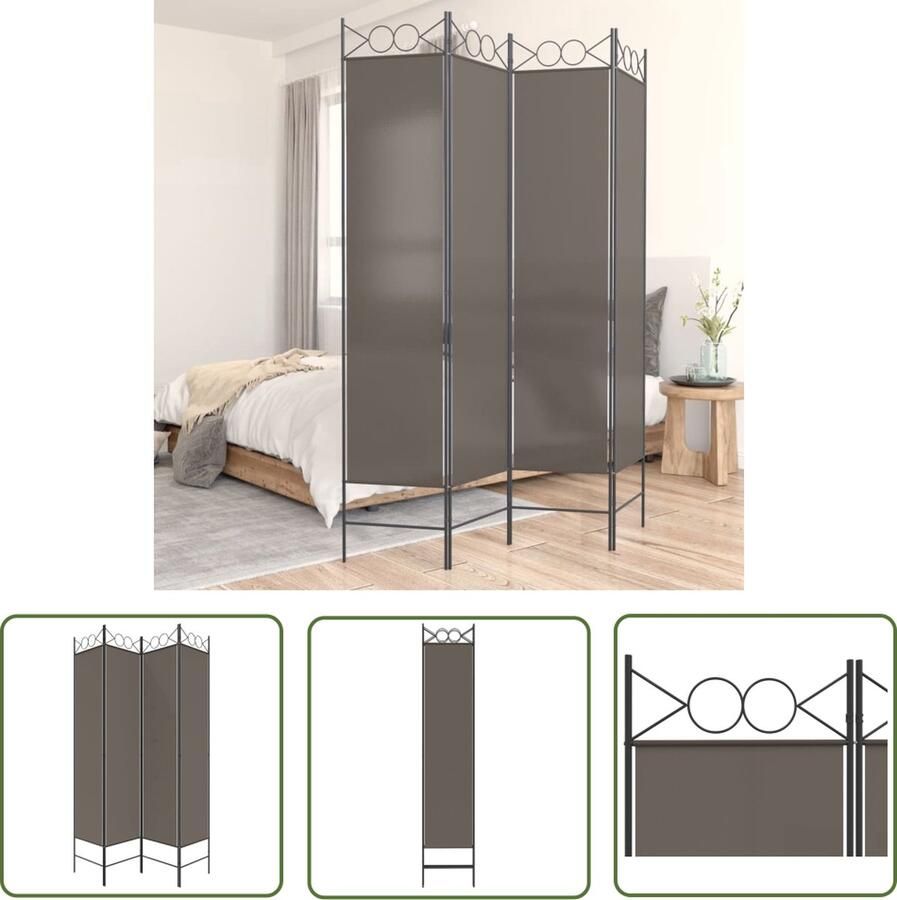 VidaXL The Living Store Kamerscherm Antraciet 160 x 200 cm Inklapbaar Stof (100% polyester) en ijzer