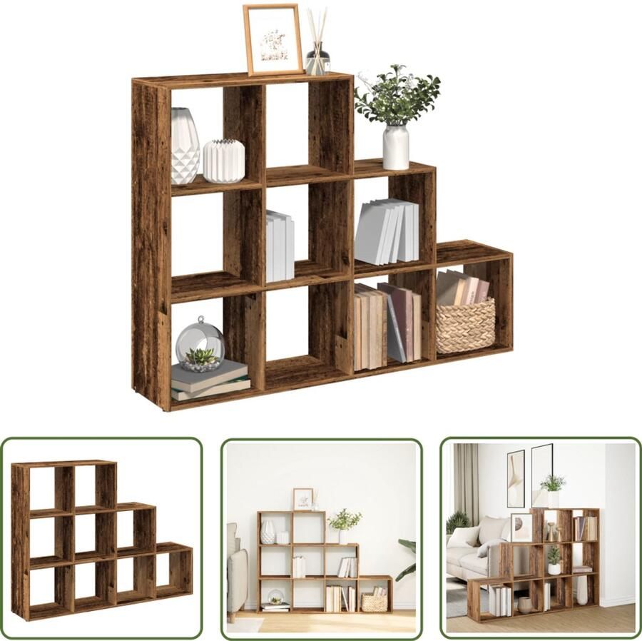 VidaXL The Living Store Kamerscherm boekenkast 137 5x29x103 5 cm hout oud hout Boekenschrank Kamerscherm Houten Boekenkast Opbergvakken Vintage Boekenkast
