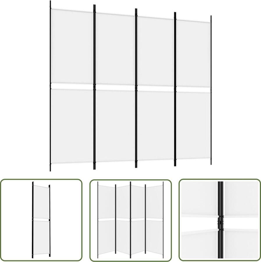 VidaXL The Living Store Kamerscherm Inklapbaar Wit 200 x 180 cm (B x H) Stof (100% polyester) en ijzer