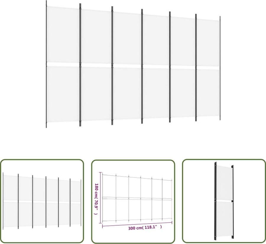 VidaXL The Living Store Kamerscherm Inklapbaar Wit 300x180cm 100% Polyester