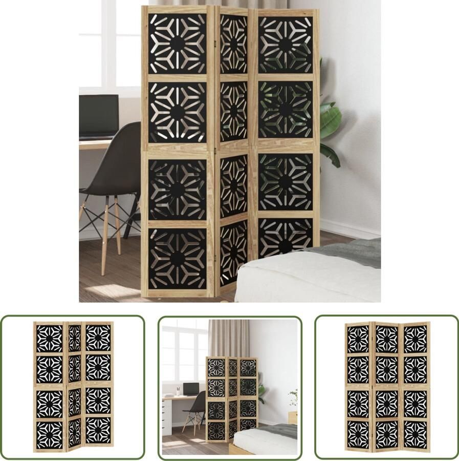 VidaXL The Living Store Kamerscherm met 3 panelen massief paulowniahout zwart Kamerscherm Scheidingswand Privacy Scherm Houten Kamersscherm Paulowniahout