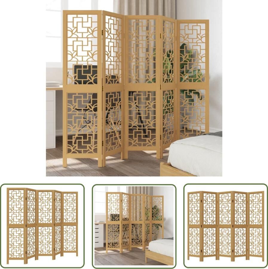 VidaXL The Living Store Kamerscherm Privacyscherm 5 Panelen 175-180 x 160 cm Bruin Massief Paulowniahout