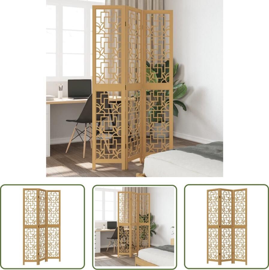 The Living Store Kamerscherm met 3 panelen massief paulowniahout bruin Kamerscherm