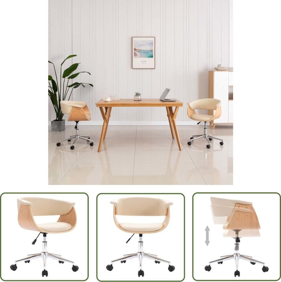 The Living Store Draaibare Kantoorstoel Crème 59.5 x 58 x (66-74) cm Ergonomisch ontwerp Kantoorstoel Bureaustoel Ergonomische Stoel Draaibare Stoel Creme Kleur - Foto 2