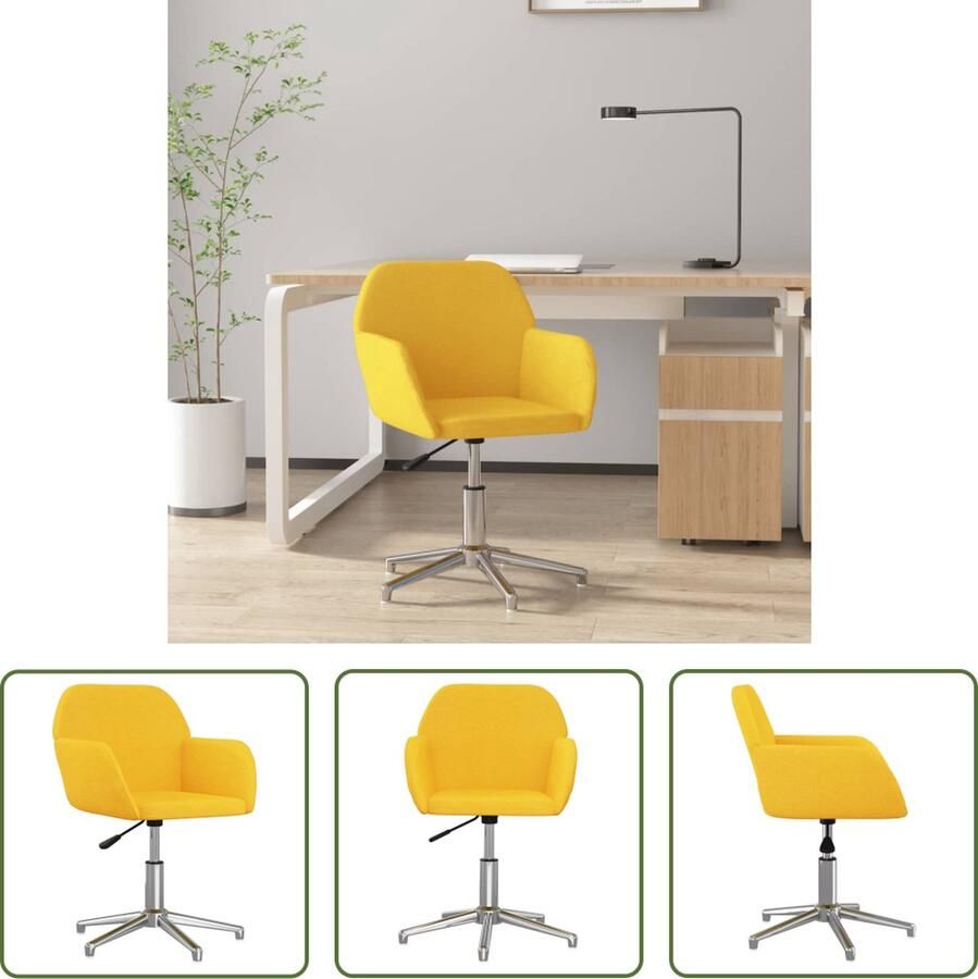 VidaXL The Living Store Kantoorstoel Draaibaar Lichtgeel 53.5 x 57 x (70-77.5) cm Stof Metaal en Multiplex