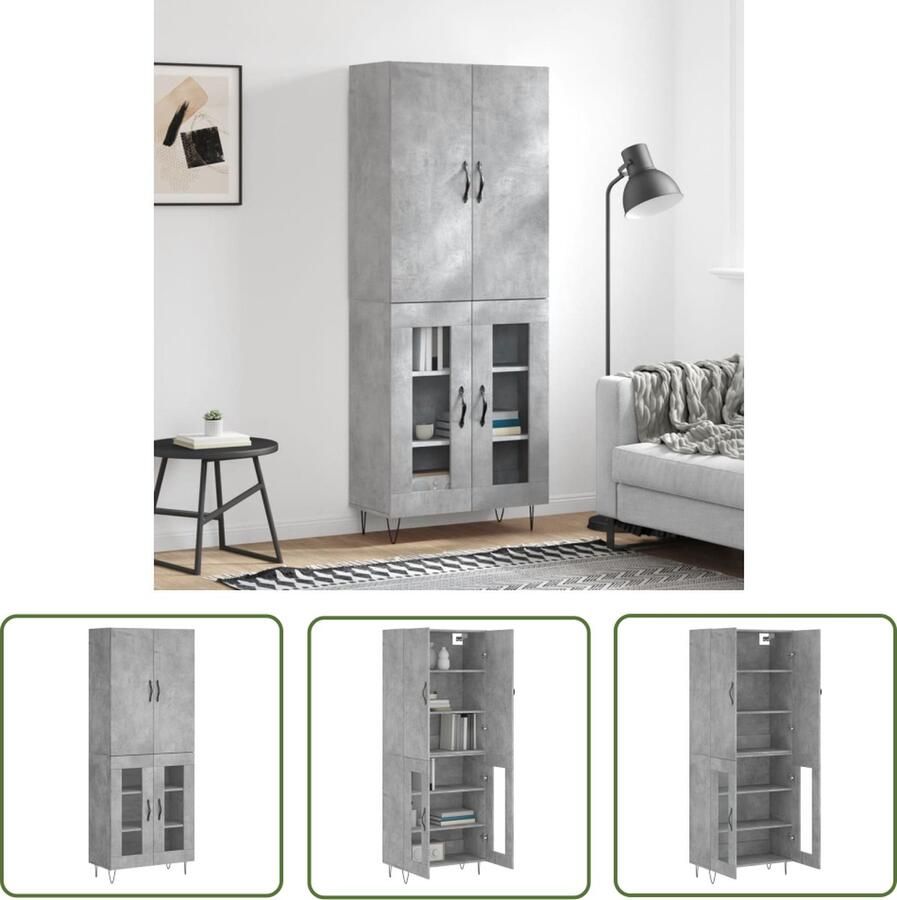 The Living Store Hoge kast 69 5x34x180 cm bewerkt hout betongrijs Hoge Kast Kasten Dressoirs Opbergkast Betongrijs