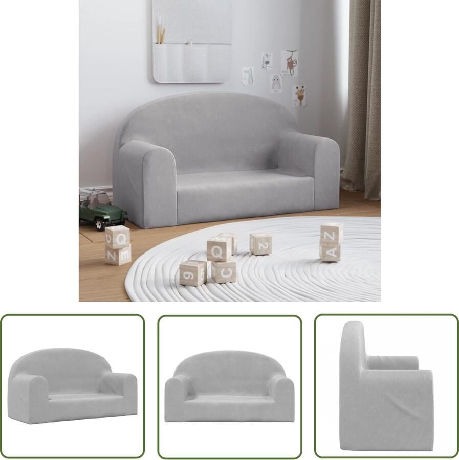 VidaXL The Living Store Kinderbank 2-zits zacht pluche lichtgrijs Kinderstoel Kindermeubilair Pluche Stoel Kids Bank Tweezitter Kinderbank