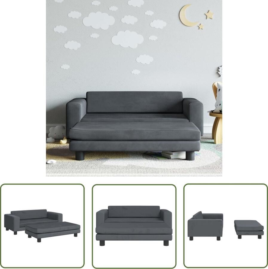 VidaXL The Living Store Kinderbank met voetensteun 100x50x30 cm fluweel donkergrijs Kinderstoel Kindermeubel Kids Bank Speelhoek Kinderkamervloer