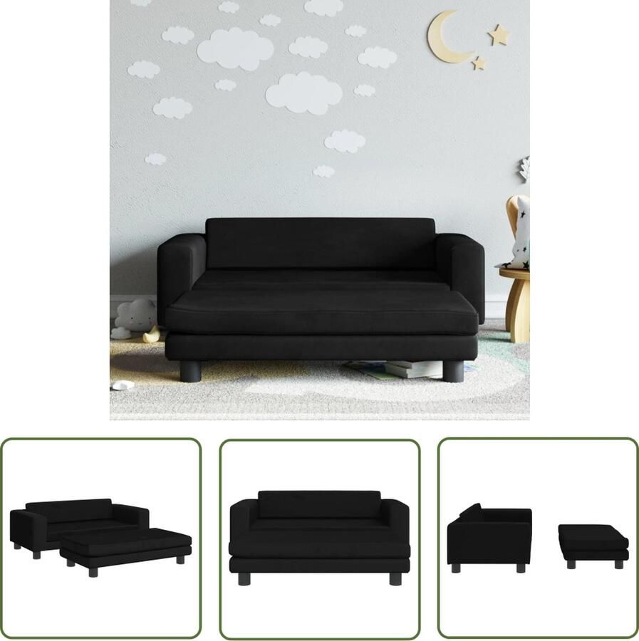 VidaXL The Living Store Kinderbank met voetensteun 100x50x30 cm fluweel zwart Kinderstoel Kindermeubel Kids Meubels Zwarte Kinderbank Velvet Kinderbank