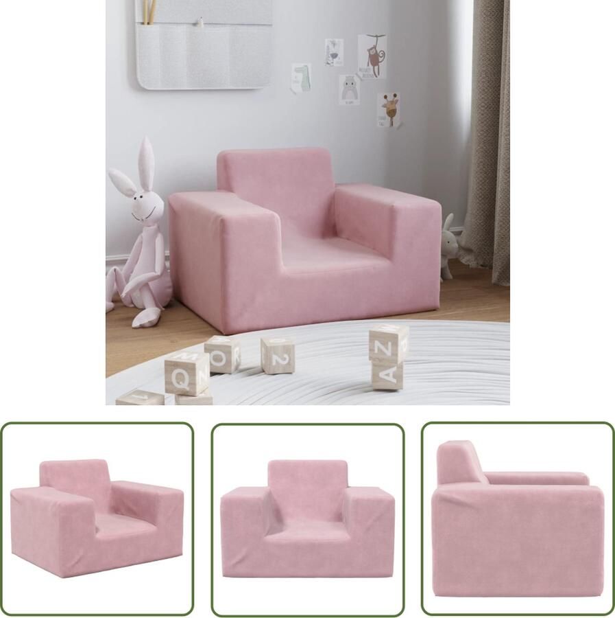 The Living Store Kindersofa Pluche 52.5 x 39.5 x 35 cm Roze Kinderbank Kids Bank Kindermeubels Roze Meubilair Pluche Bank - Foto 2