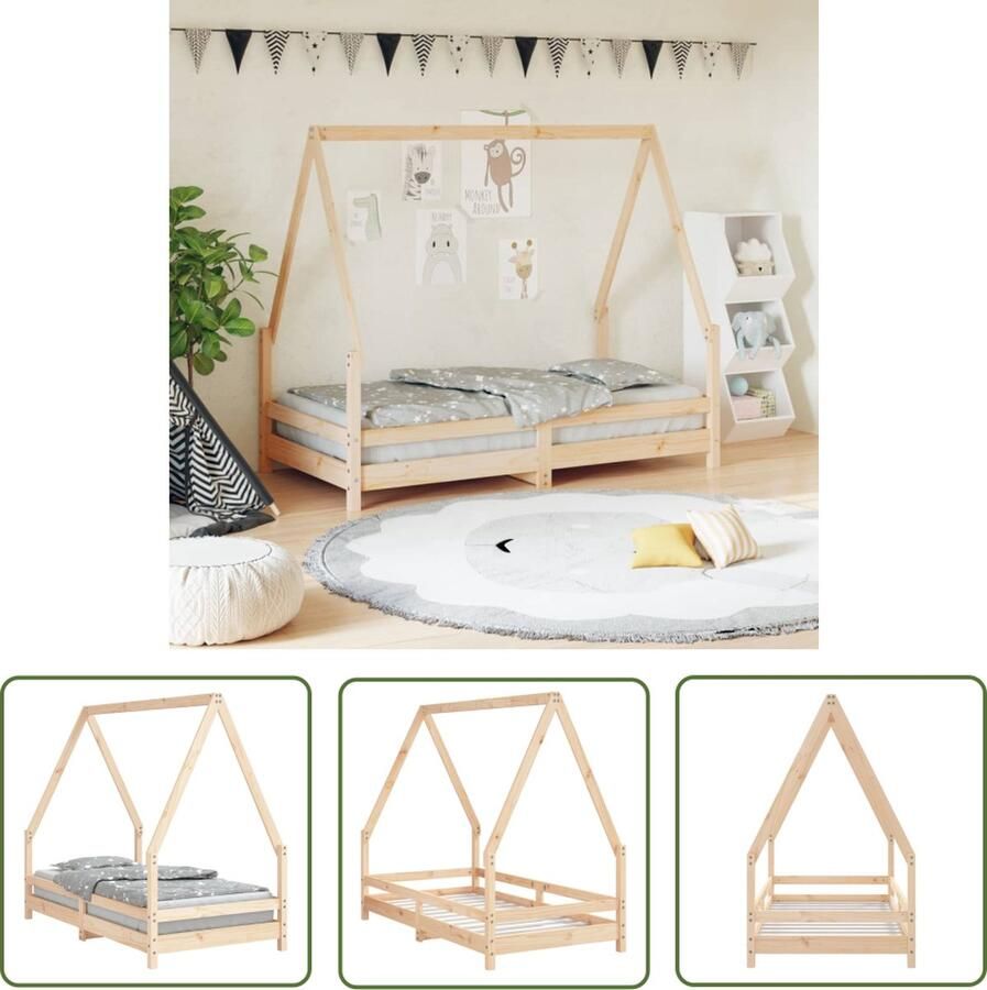 VidaXL The Living Store Kinderbedframe Houten peuterbed dakvorm Massief grenenhout 165.5 x 85.5 x 139.5 cm Geschikt voor 80 x 160 cm matras Leeftijd 4+ Montage vereist