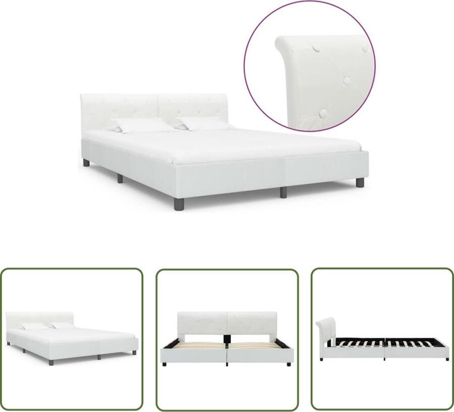 VidaXL The Living Store klassiek bedframe wit 212 x 164 x 64 cm houten frame MDF kunstleer geschikt voor matras 160 x 200 cm The Living Store