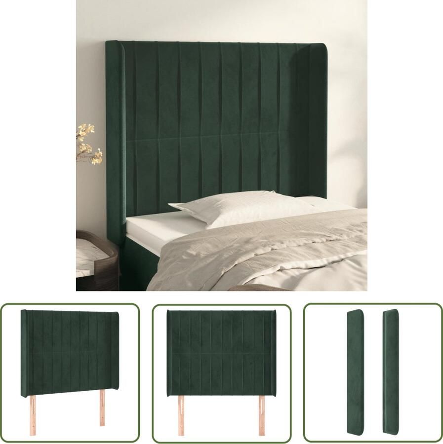 VidaXL The Living Store Klassiek Hoofdbord Fluweel Stevige Poten Verstelbare Hoogte Comfortabele Ondersteuning Donkergroen 93x16x118 128 cm