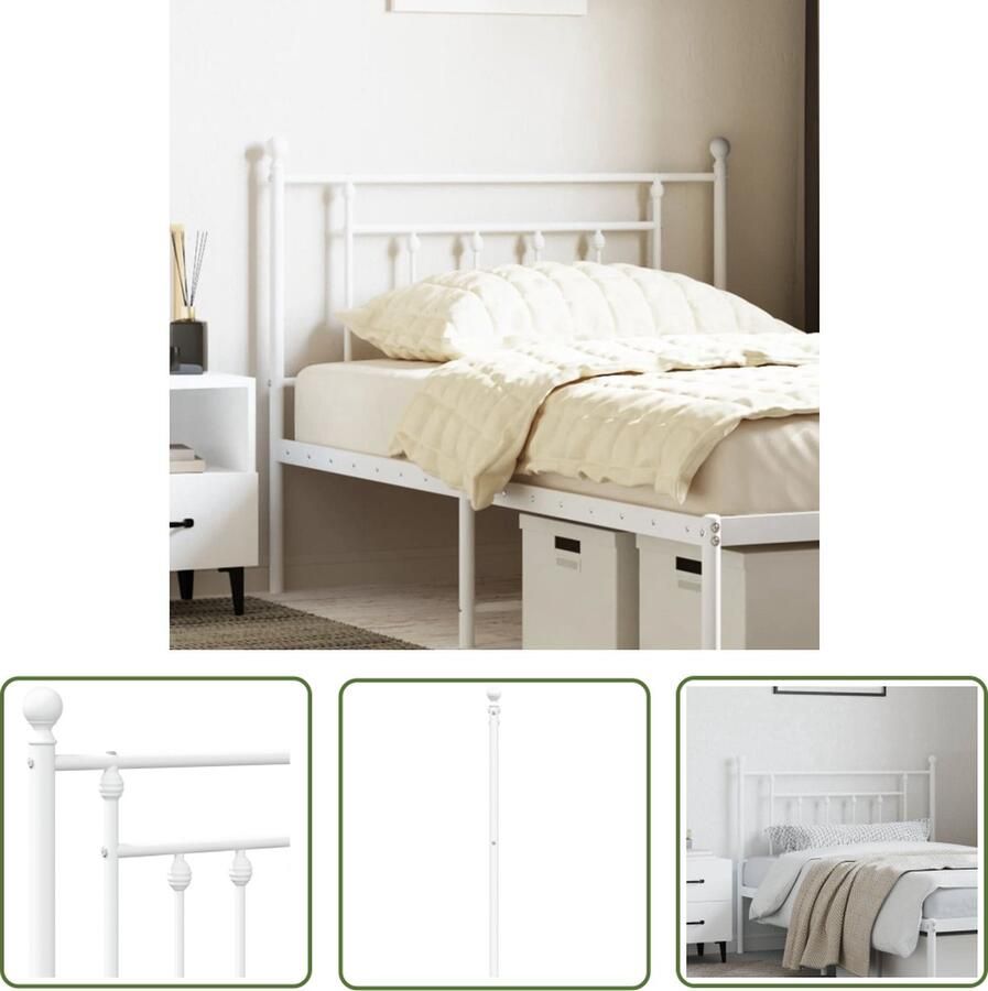 VidaXL The Living Store Klassiek Hoofdbord Staal Wit 112 x 3 x 97 cm