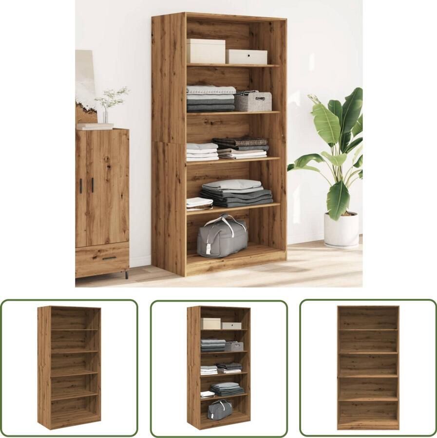 VidaXL The Living Store Kledingkast 100x50x200 cm bewerkt hout artisanaal eikenkleurig Gangkast Houten Kast Opslagoplossing Kledingkast Bruine Kast