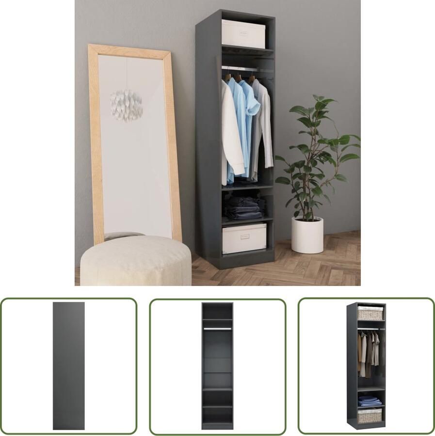 VidaXL The Living Store Kledingkast 50x50x200 cm Hoogglans grijs - Foto 2