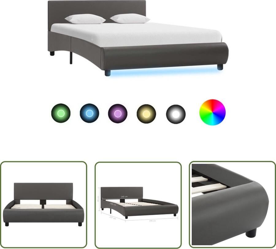 VidaXL The Living Store Kunstleren Bedframe Grijs 140 x 200 cm Incl LED-strip