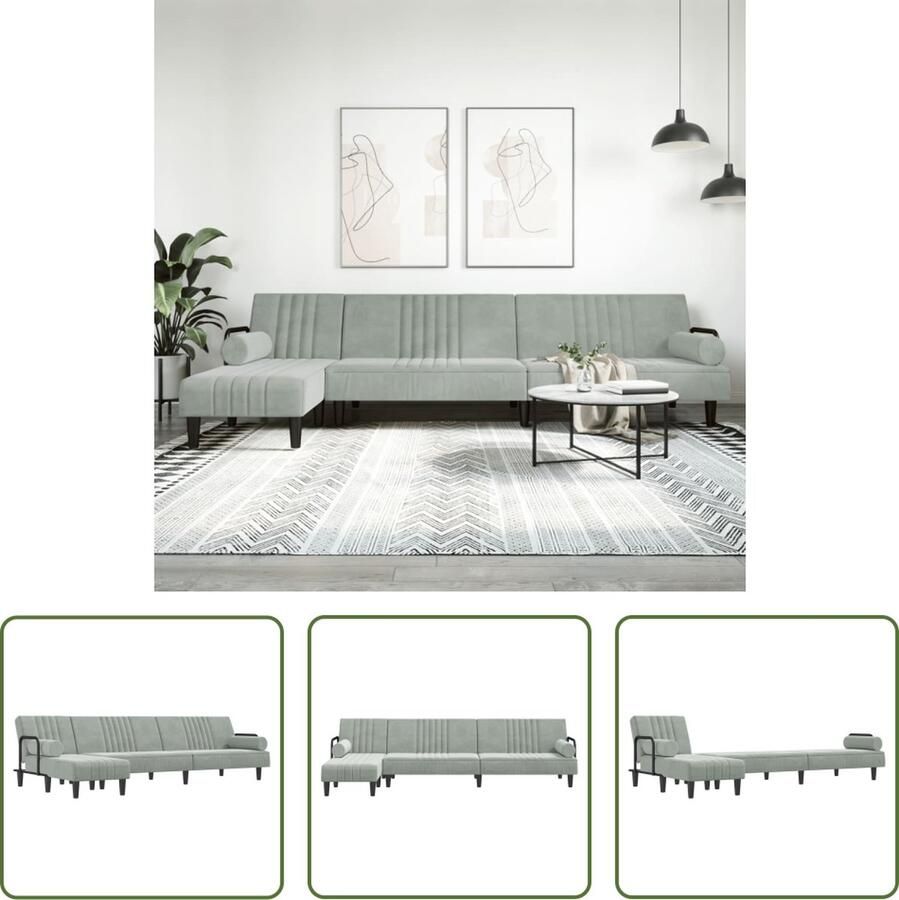 VidaXL The Living Store L-vormige slaapbank multifunctioneel zacht fluweel stevig frame comfortabele zitervaring lichtgrijs 260 x 140 x 70 cm