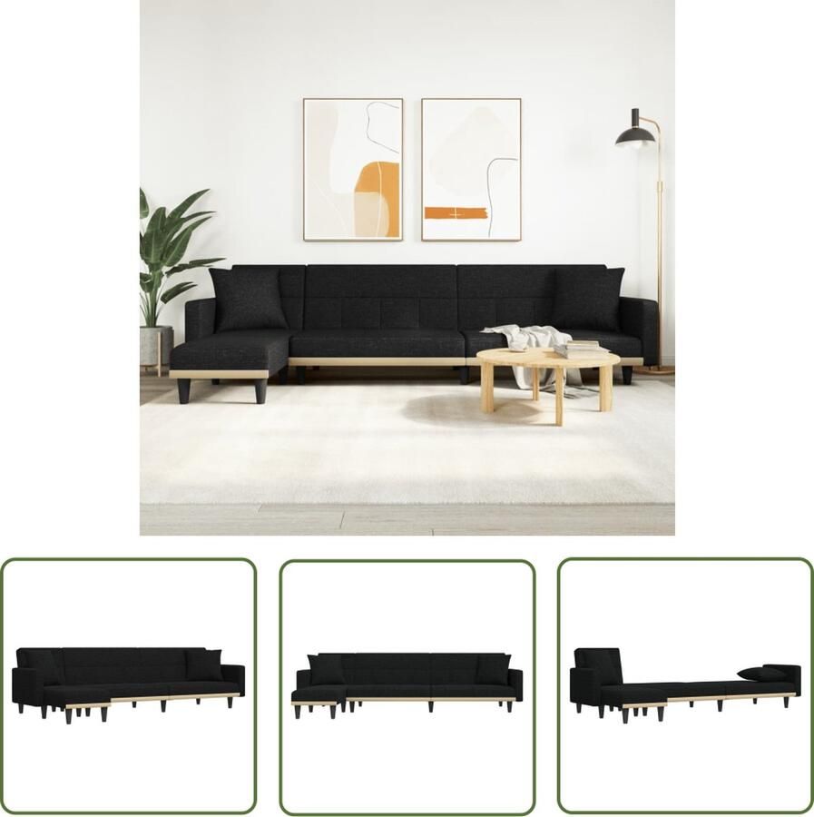 VidaXL The Living Store L-vormige slaapbank zwart 275 x 140 x 70 cm multifunctioneel ademend materiaal stevig frame comfortabele zitervaring
