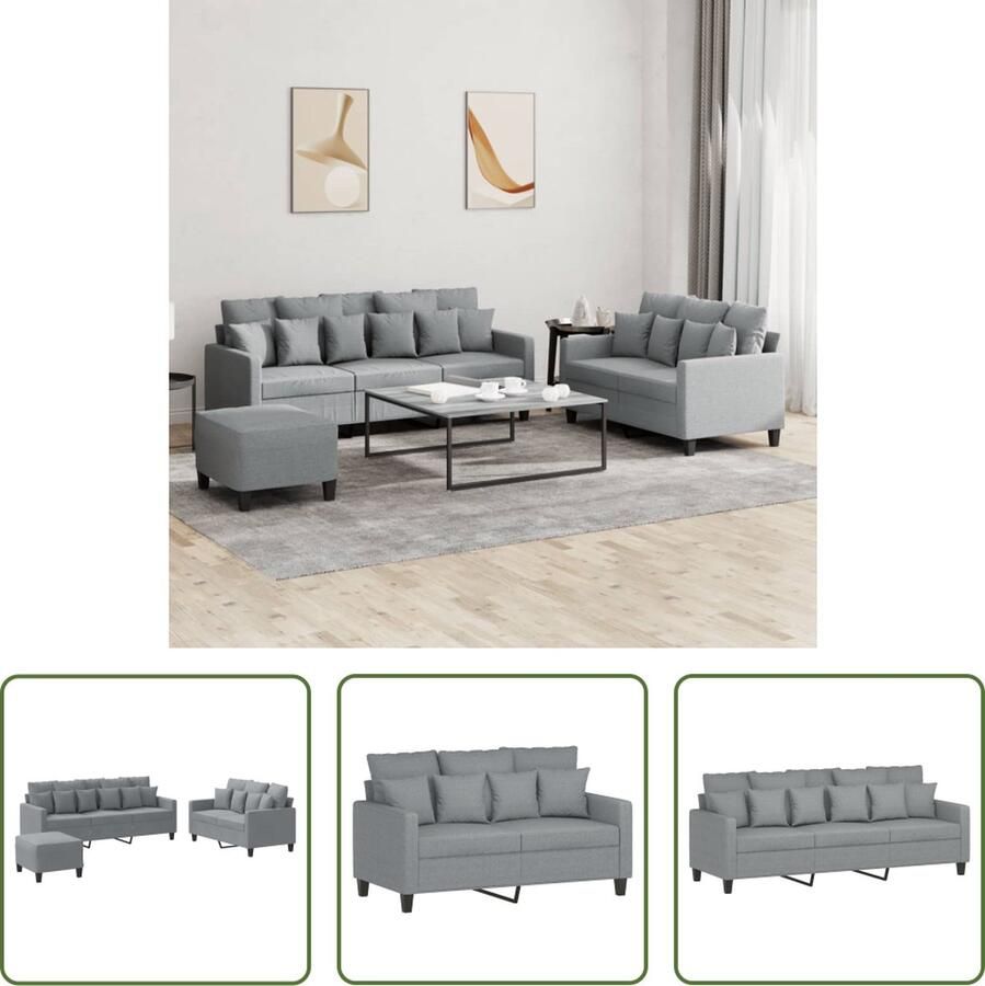 VidaXL The Living Store Loungeset Bank Lichtgrijs Stof 138x77x80 Veelzijdige voetenbank