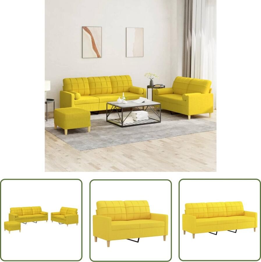 VidaXL The Living Store Loungeset Lichtgeel 2-zitsbank 3-zitsbank voetenbank 138 x 77 x 80 cm 198 x 77 x 80 cm Duurzame stof