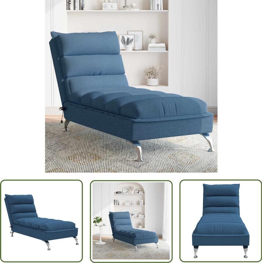 VidaXL The Living Store Massage chaise longue met kussens stof blauw Massagerstoel Massagestoel Relaxfauteuil Loungestoel Stoffen Fauteuil