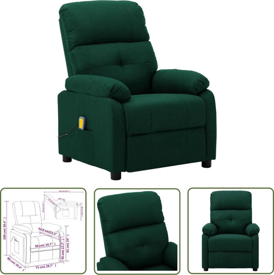 VidaXL The Living Store Massagefauteuil Donkergroen 73x90x100cm Verstelbaar Massagefunctie Comfortabel Stof