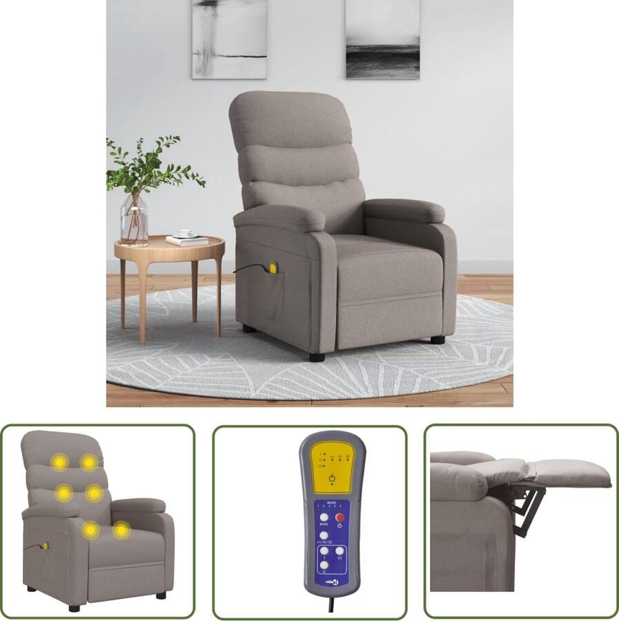 VidaXL The Living Store Massagefauteuil verstelbaar 6-punts trillingsmassage taupe 75x91x101cm - Foto 2