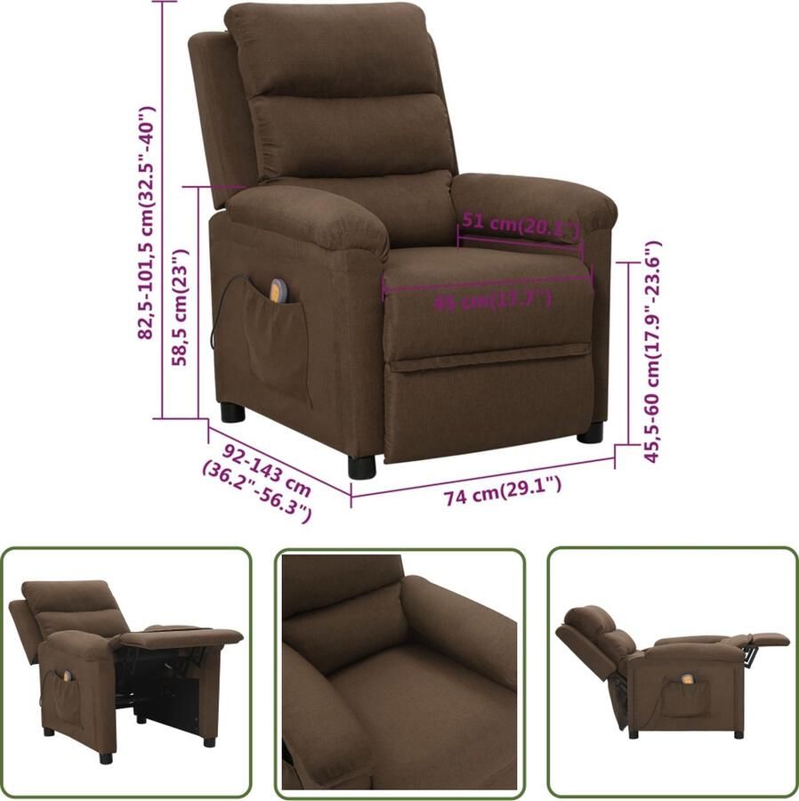 VidaXL The Living Store Massagefauteuil Verstelbaar Bruin 74 x 92 x 101.5 cm (B x D x H)