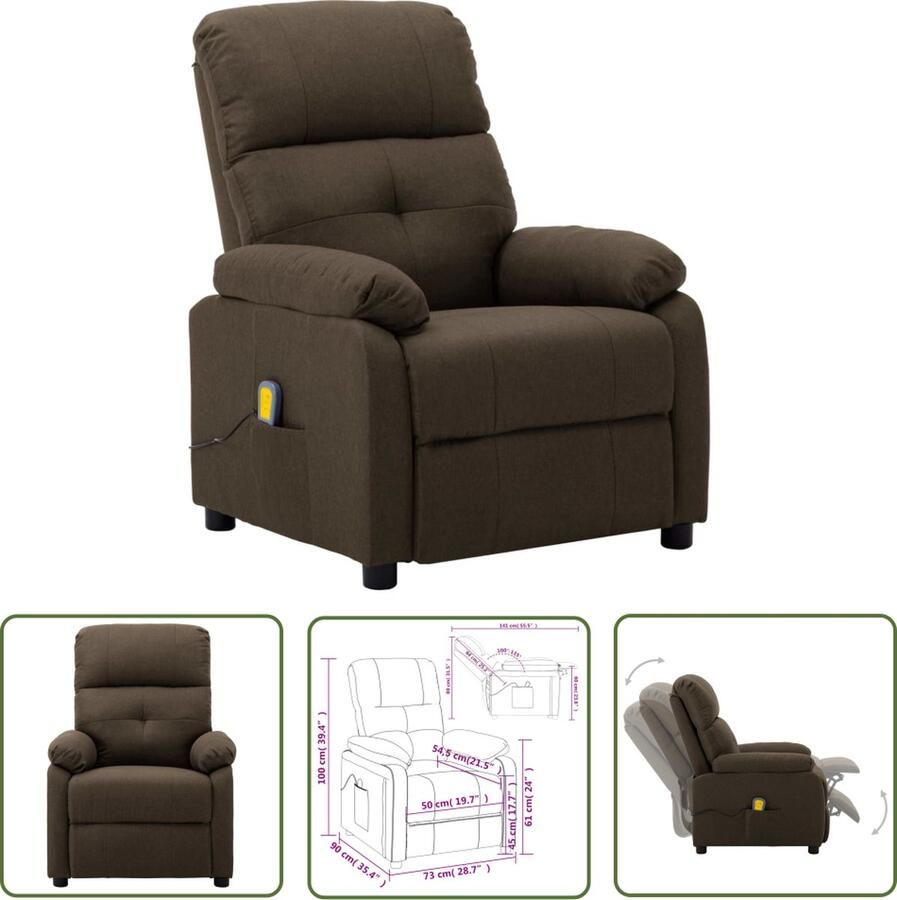 VidaXL The Living Store Massagefauteuil Verstelbaar Massagefunctie Bruin 73 x 90 x 100 cm Stof - Foto 2