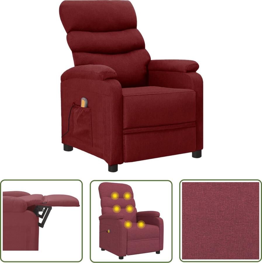 VidaXL The Living Store Massagefauteuil Verstelbaar Wijnrood 75x91x101 cm USB-aansluiting Comfortabele zitting Stabiel frame 6-punts trillingsmassage Montage vereist - Foto 2