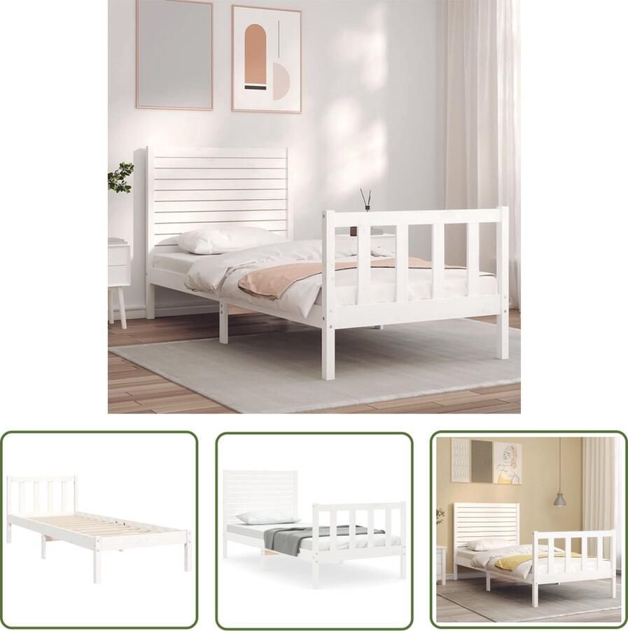 VidaXL The Living Store Massief Grenenhouten Bedframe 195.5 x 95.5 x 100 cm Wit